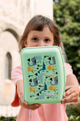 ****Lunchdoos met verdeler + vork Dinos