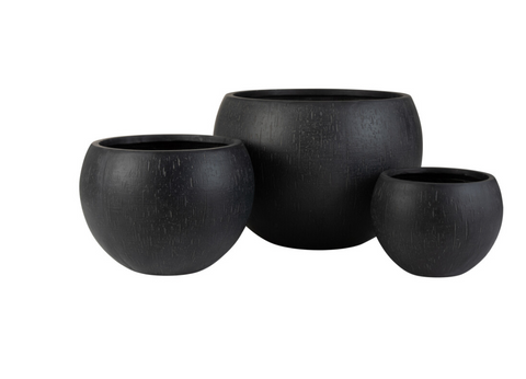 Bloempot -Set Van 3 Bloempotten Rond Klei Zwart
