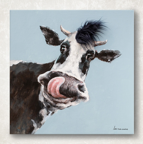 Schilderij - Happy Cow (80 x 80 x 3,5 cm)