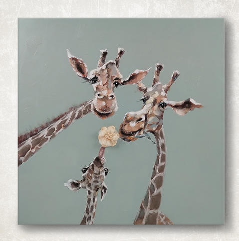 Schilderij - Giraffe Family (80 x 80 x 3,5 cm)