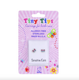 Tiny Tips stalen oorbellen vlinder rozen en blauwe glitter