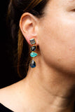 The Prom Earring Gold- Labradoriet, blauwe oliet en chalcedoon