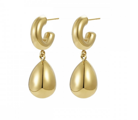 CHUNKY HOOP DROP EARRING GOLD.