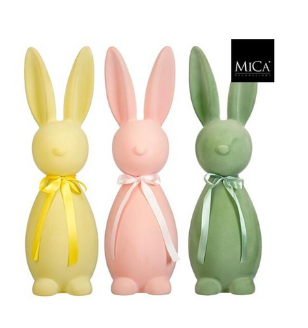 MICA DECORATIONS DECORATION RABBIT YELLOW GREEN PINK 3 ASSORTED - L18XW25XH70CM