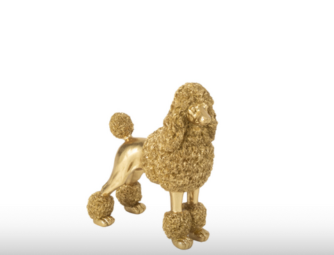 Poedel Staand Polyresin Goudkleurig Small (55313)