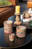 Theelichthouder Kralen Glas Roze/Goudkleurig Small
