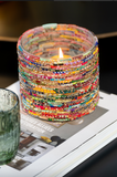 Kaarshouder Kralen Glas Roze/Goudkleurig Medium