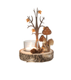 Theelichthouder Eekhoorn/Boom Hout/Metaal Naturel/Oranje (47235)
