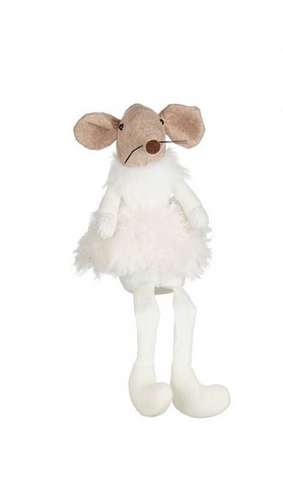 MICA DECORATIONS DECORATIE MUIS BUNGELEND WIT - L16XB12XH22/35CM
