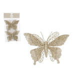 *****MICA DECORATIONS CLIP VLINDER CHAMPAGNE 2 STUKS - L16XB11CM