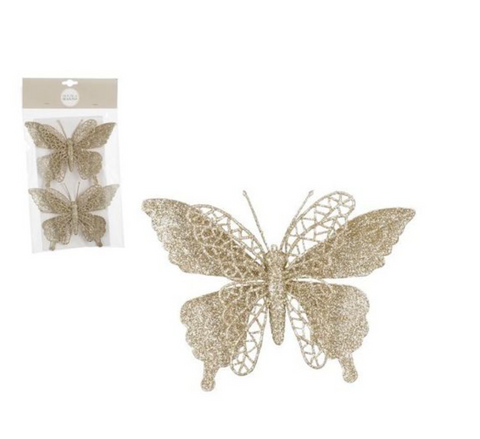 MICA DECORATIONS CLIP VLINDER CHAMPAGNE 2 STUKS - L16XB11CM