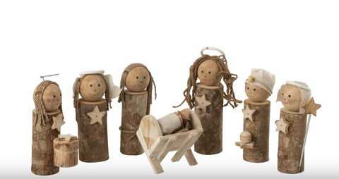 Kerststal Koffer Albasiahout Donkerbruin/Naturel