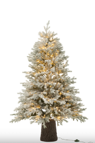 Kerstboom 600 Led Houten Basis Besneeuwd Kunstmatig Donkergroen (58755)