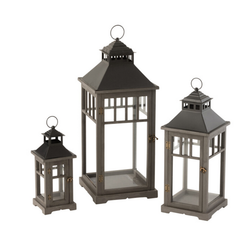 Set Van 3 Lantaarns Sparrenhout Zwart (15676)