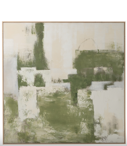 Schilderij Abstract Dennenhout Kakigroen/Gebroken Wit