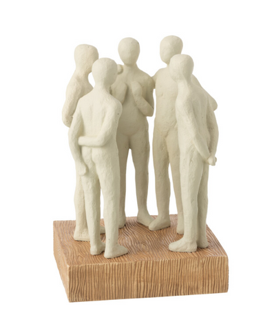 Beeldje Groep Mensen Staand Hars Gebroken Wit/Naturel