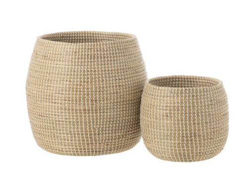 Set Van 2 Mand Zeegras/Plastic Naturel/Wit