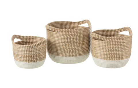 Set Van 3 Manden Rond Zeegras Naturel/Wit