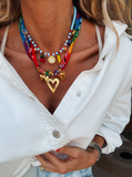 Rainbow Scarf Necklace Combined with Fruit Charm Necklace