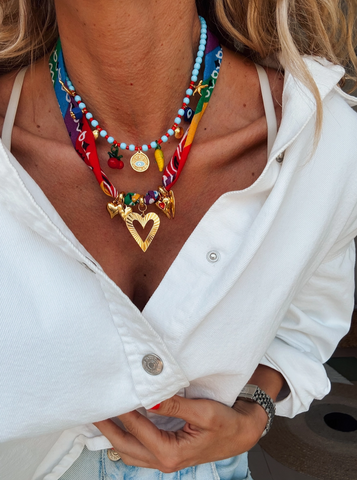 Rainbow Scarf Necklace Combined with Fruit Charm Necklace