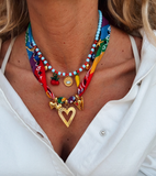 Rainbow Scarf Necklace Combined with Fruit Charm Necklace