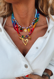 Rainbow Scarf Necklace Combined with Fruit Charm Necklace
