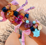 Pink Boho Bandana Bracelets with Ocean Crab & Turtle Charms