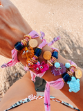 Pink Boho Bandana Bracelets with Ocean Crab & Turtle Charms