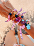 Pink Boho Bandana Bracelets with Ocean Crab & Turtle Charms