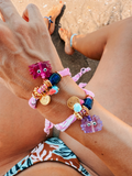 Pink Boho Bandana Bracelets with Ocean Crab & Turtle Charms