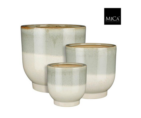 MICA DECORATIONS TARA POT OP STANDAARD L.GROEN SET VAN 3 - H30XD30CM