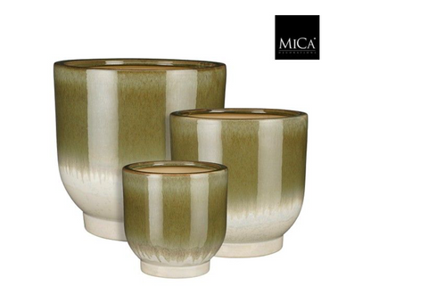 MICA DECORATIONS TARA POT OP STANDAARD D.GROEN SET VAN 3 - H30XD30CM