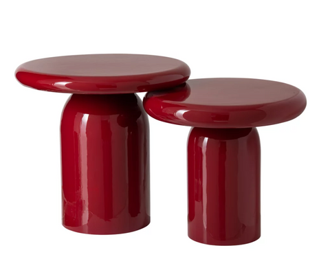 Set Van 2 Bijzettafel Gelakt Rond Metaal Rood (265990)