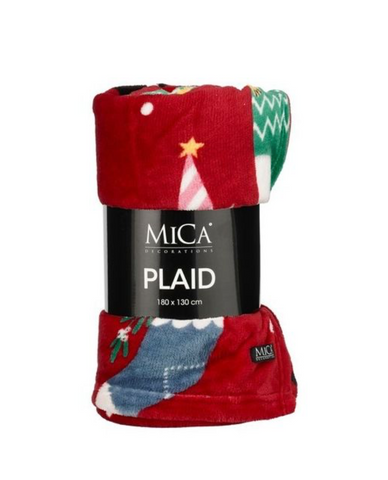 MICA DECORATIONS FLEECE PLAID KERSTKAT ROOD - L180XB130CM