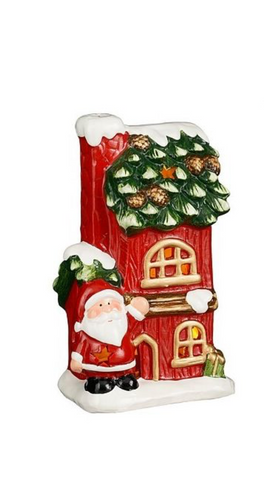 MICA DECORATIONS DECORATIE HUIS KERSTMAN ROOD LED BATTERY OPERATED - L12XB9,5XH21CM