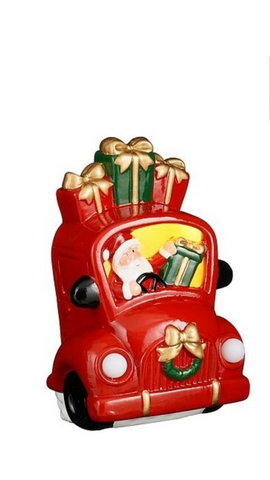 MICA DECORATIONS DECORATIE AUTO KERSTMAN ROOD LED BATTERY OPERATED - L14XB9,5XH21CM