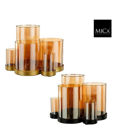 MICA DECORATIONS THEELICHT HOUDER GOUD ZWART 2 ASSORTI - H17,5XD23,5CM