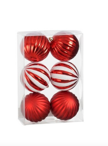 MICA DECORATIONS BAL ONBREEKBAAR ROOD 6 STUKS - D10CM