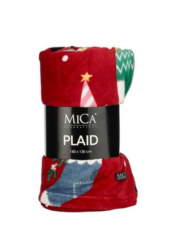 MICA DECORATIONS FLEECE PLAID KERSTKAT ROOD - L180XB130CM