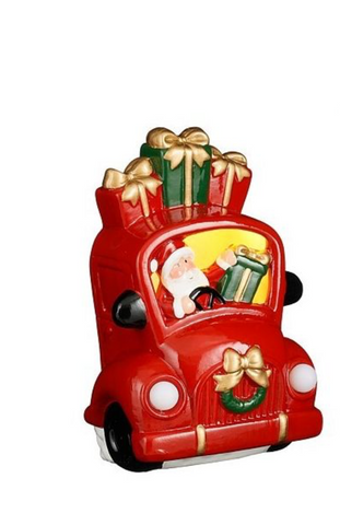 MICA DECORATIONS DECORATIE AUTO KERSTMAN ROOD LED BATTERY OPERATED - L14XB9,5XH21CM