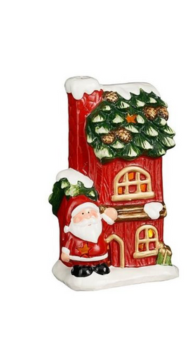 MICA DECORATIONS DECORATIE HUIS KERSTMAN ROOD LED BATTERY OPERATED - L12XB9,5XH21CM