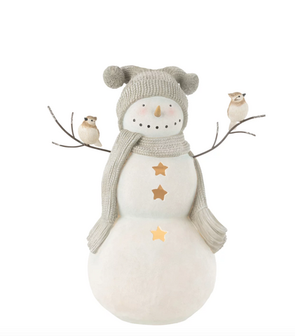 Sneeuwman Vogels Resine Wit/Grey Large (49820)