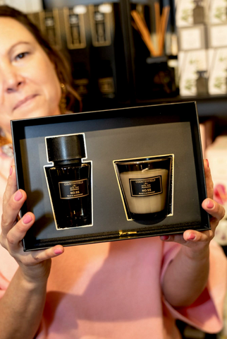 ***Cadeauset Geurstokje en Geurkaars vk No.55 antraciet-100ML