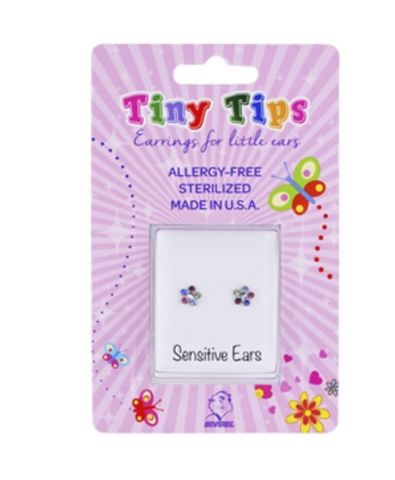 Tiny Tips stalen oorbellen bloem gekleurde kristallen