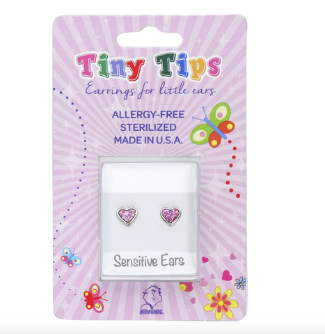 Tiny Tips stalen oorbellen roze glitter hartjes