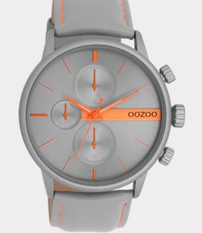 Grijze OOZOO horloge met grijze leren band - C11225