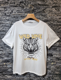 T-Shirt Met Tijgerprint „Wild Love”, Ronde Hals 100009 Beige