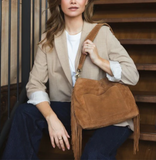 SUEDE STORMY FRINGES BIG SHOULDERBAG LIGHT COGNAC