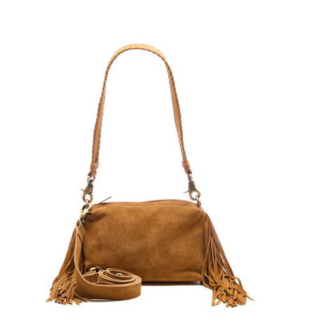 SUEDE STORMY FRINGES SMALL SHOULDERBAG LIGHT COGNAC