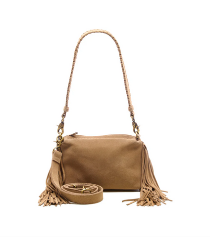 SUEDE STORMY FRINGES SMALL SHOULDERBAG SAND